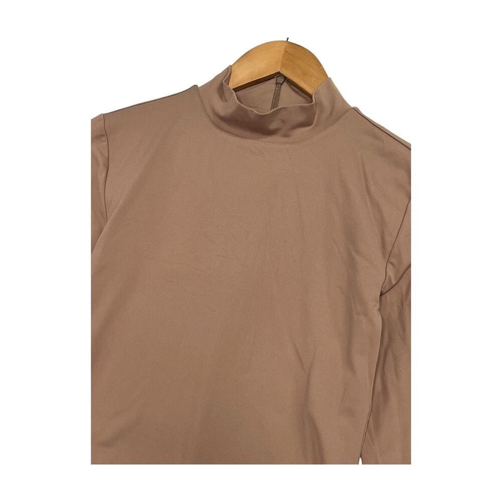 Aritzia Babaton Bodysuit Top Womens Medium Brown Mock Neck Long Sleeve Stretch - Picture 6 of 11